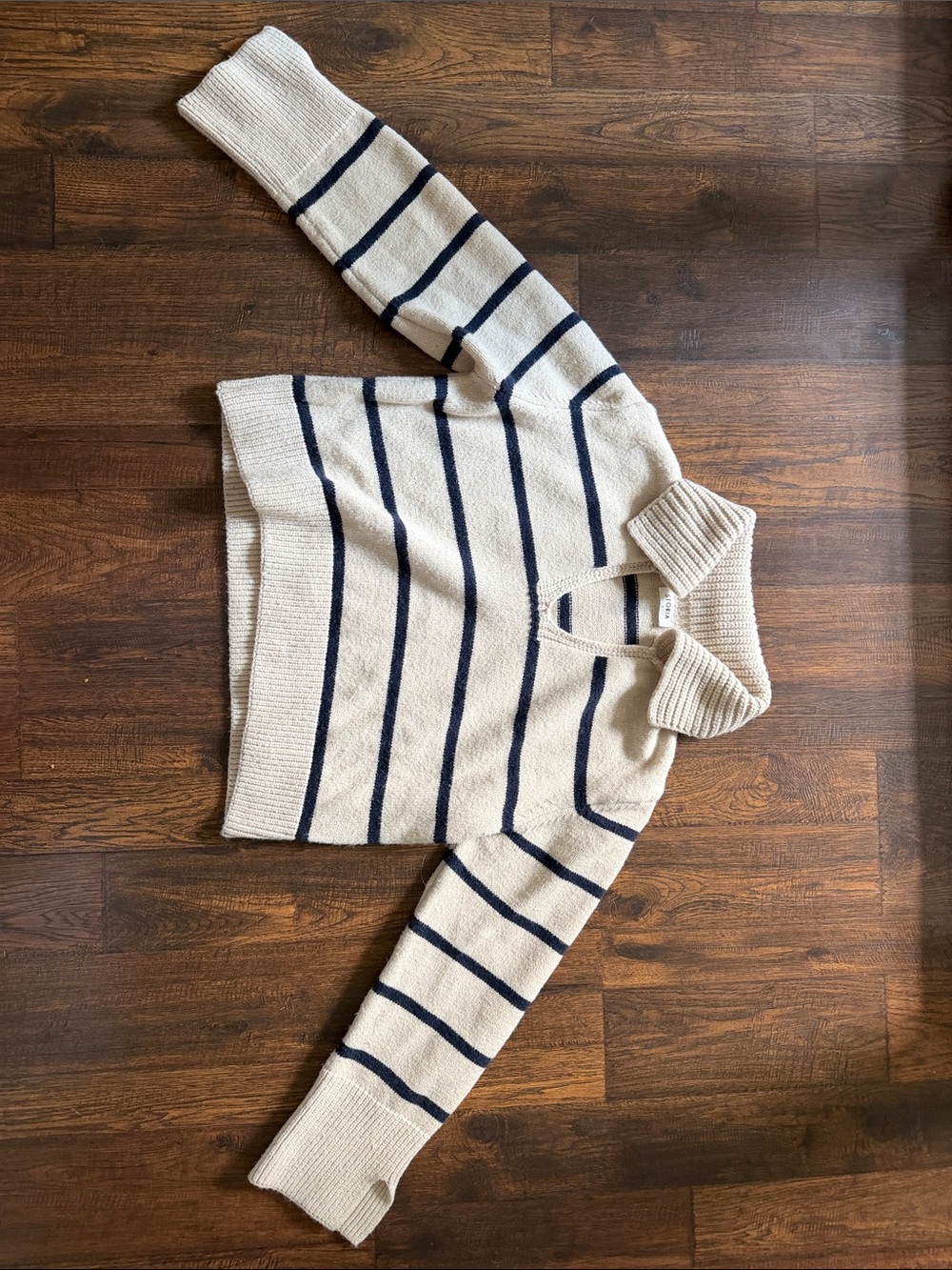 Storia Cream and Navy Striped Turtleneck Sweater